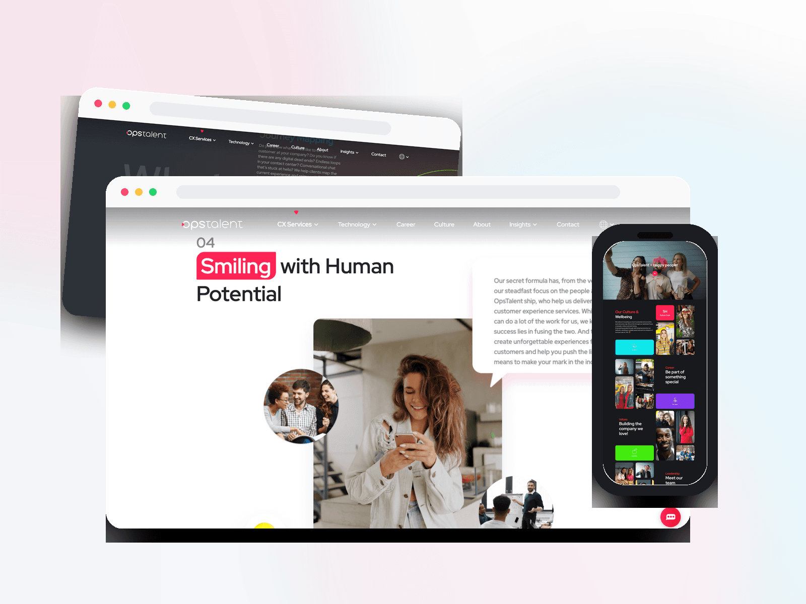 OpsTalent project thumbnail showing a responsive B2B website and implementation role tags