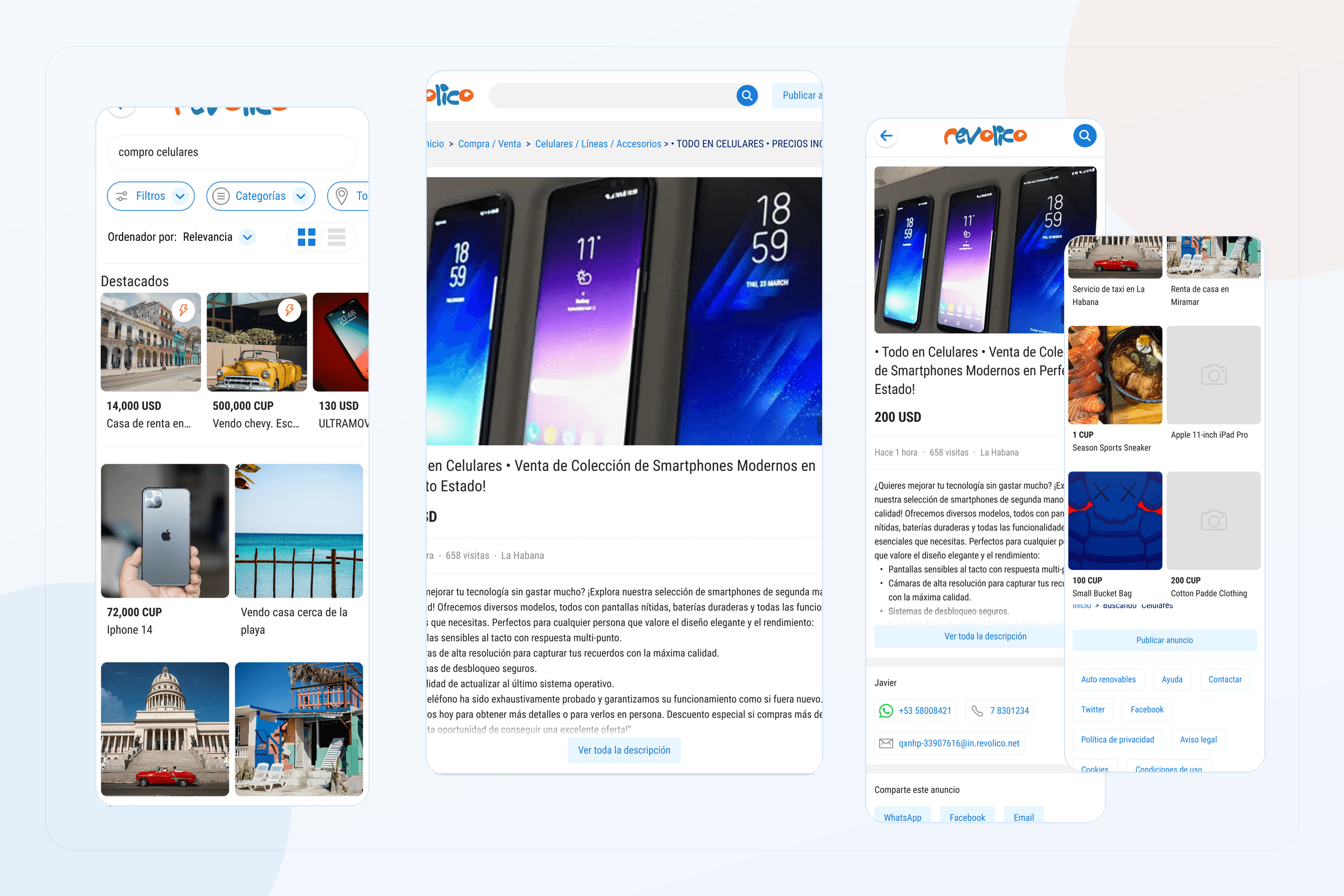 Revolico seller publishing flow and buyer contact surfaces