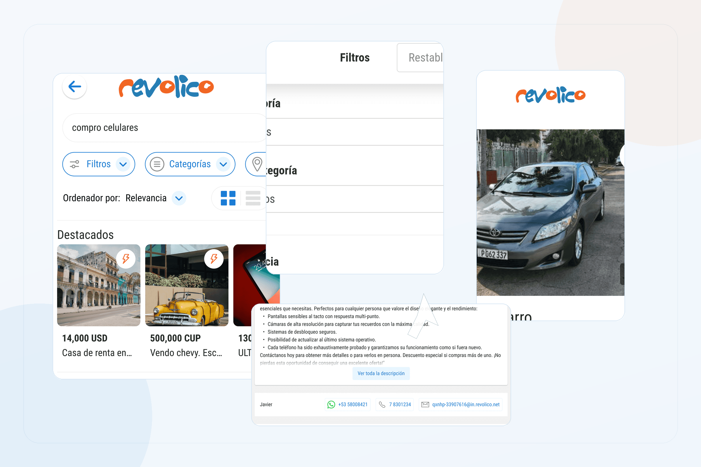 Revolico admin and UI system showing operations, tables, forms, and shared controls